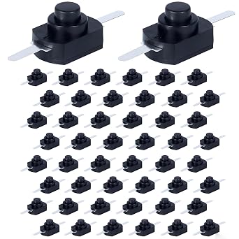 50pcs Mini Latching ON/Off Self-Locking Push Button Micro Switch with Two Straight Handle Brass Pins 1A 30V can be Used for DIY LED Desk Lamp Flashlight 12mm*8mm*8mm/0.48"*0.32"*0.32"