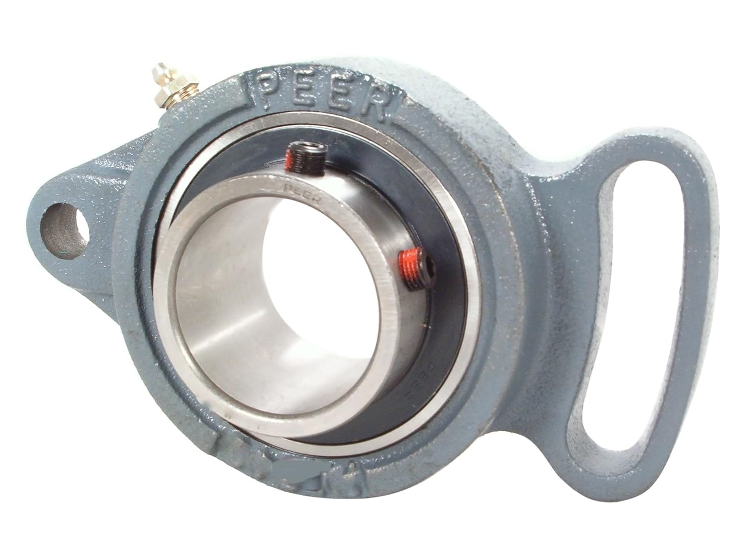 Peer Bearing UCFA210-32-TRL Cast Iron 4 Bolt Adjustable Flange Unit, Wide Inner Ring, Relubricable, Set Screw Locking Collar, Triple Lip Seal, 2 Bore, 4-3/8 Bolt Center