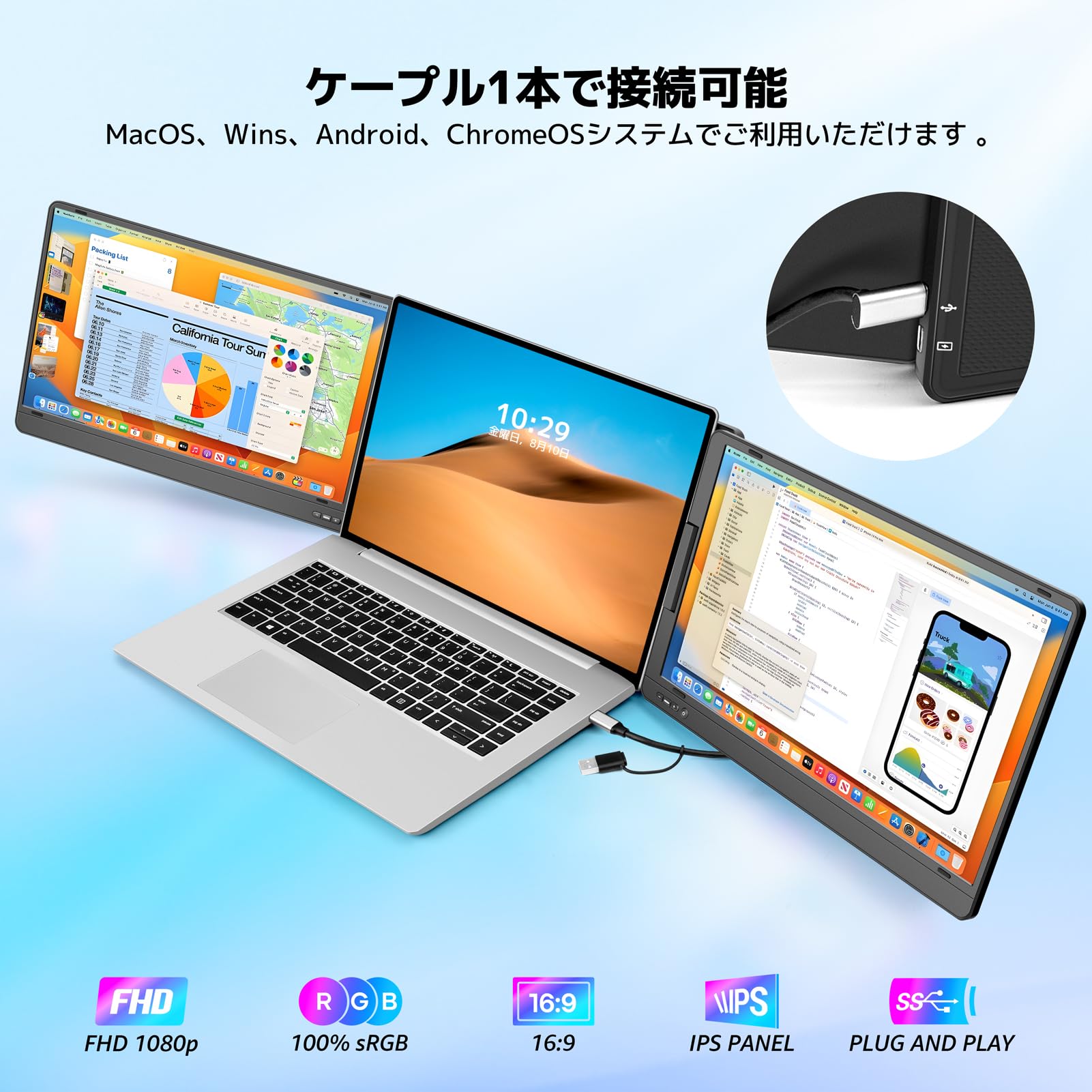Amazon.co.jp: KOGODA X70A Triple Monitor, 14 inches, Mobile Dual