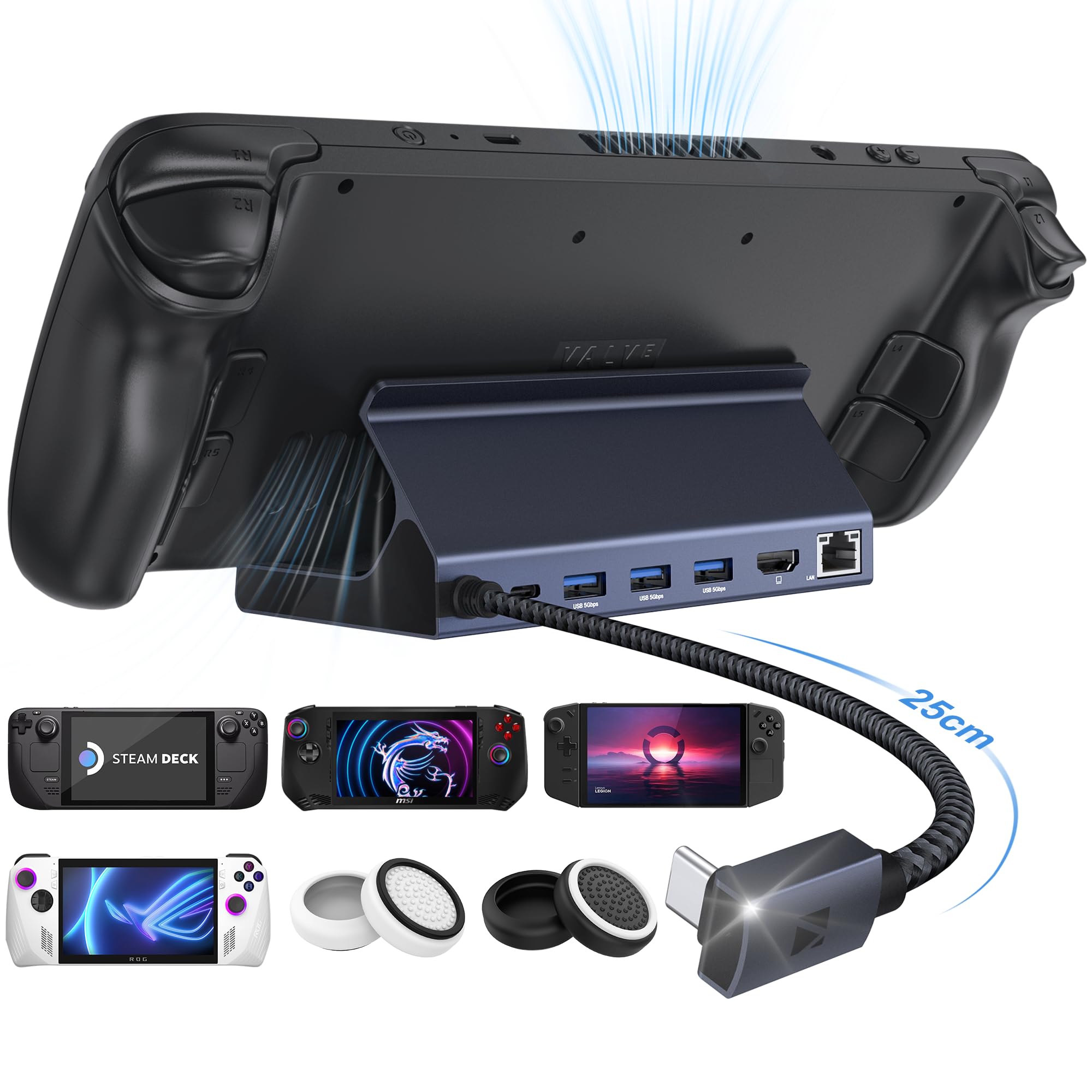 iVANKY 4K@144Hz Steam Deck Dock, 8-in-1 Docking Station for ASUS ROG Ally X/Lenovo Legion Go/MSI Claw, ROG Alloy/Valve Stream Deck OLED Hub, HDMI 2.1, 1Gbps Ethernet, 3*USB-A 3.0, 100W USB-C Charge