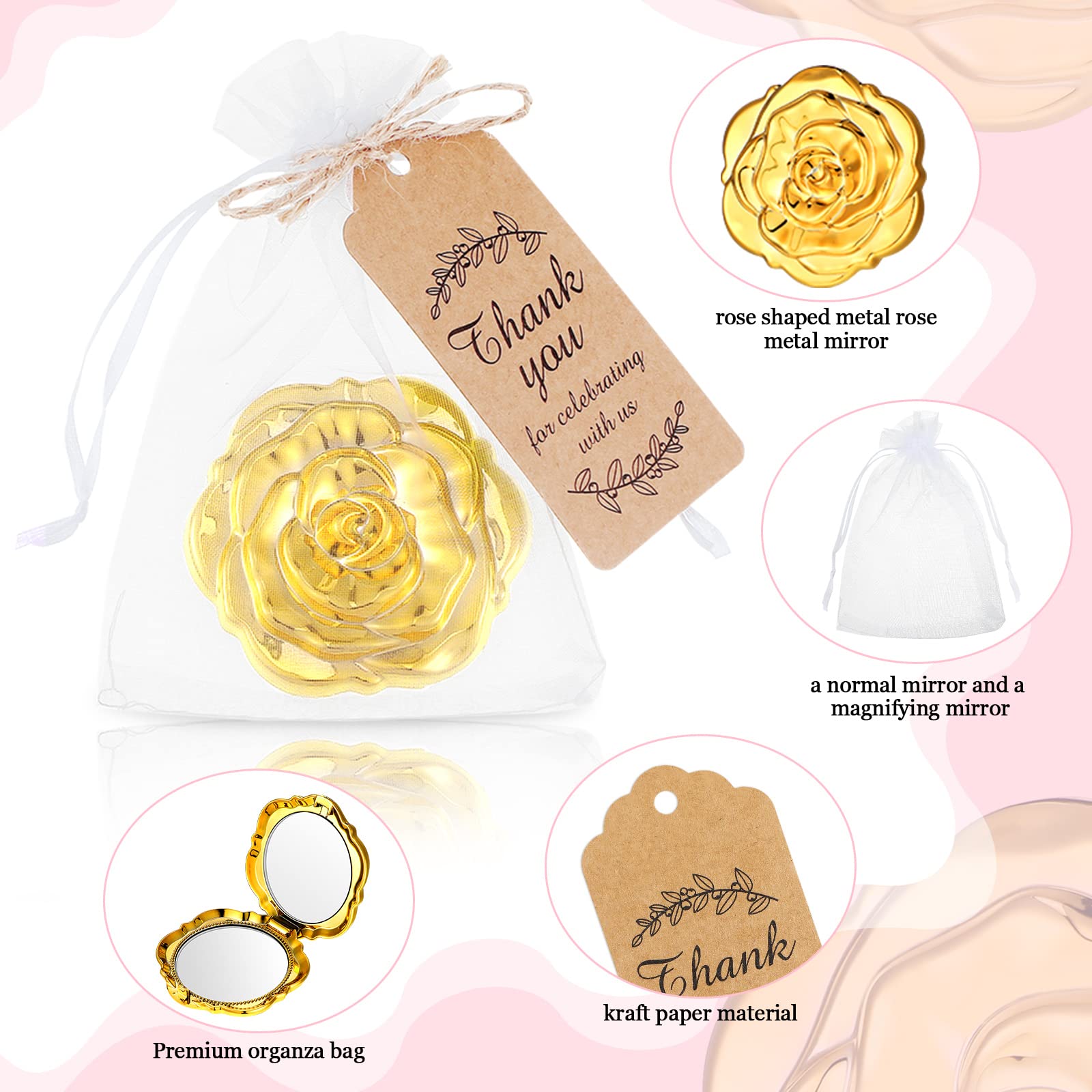 Panelee 96-Set Rose Compact Mirror Wedding Party Favor Gift Set