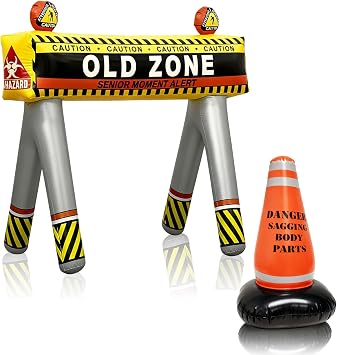 Inflatable Old Zone and Cone Set for Over The Hill Party Decor, Ideal for 40th, 50th, 60th Birthday Decor and School Costume Accessory 40th 50th Birthday Decorations for Men