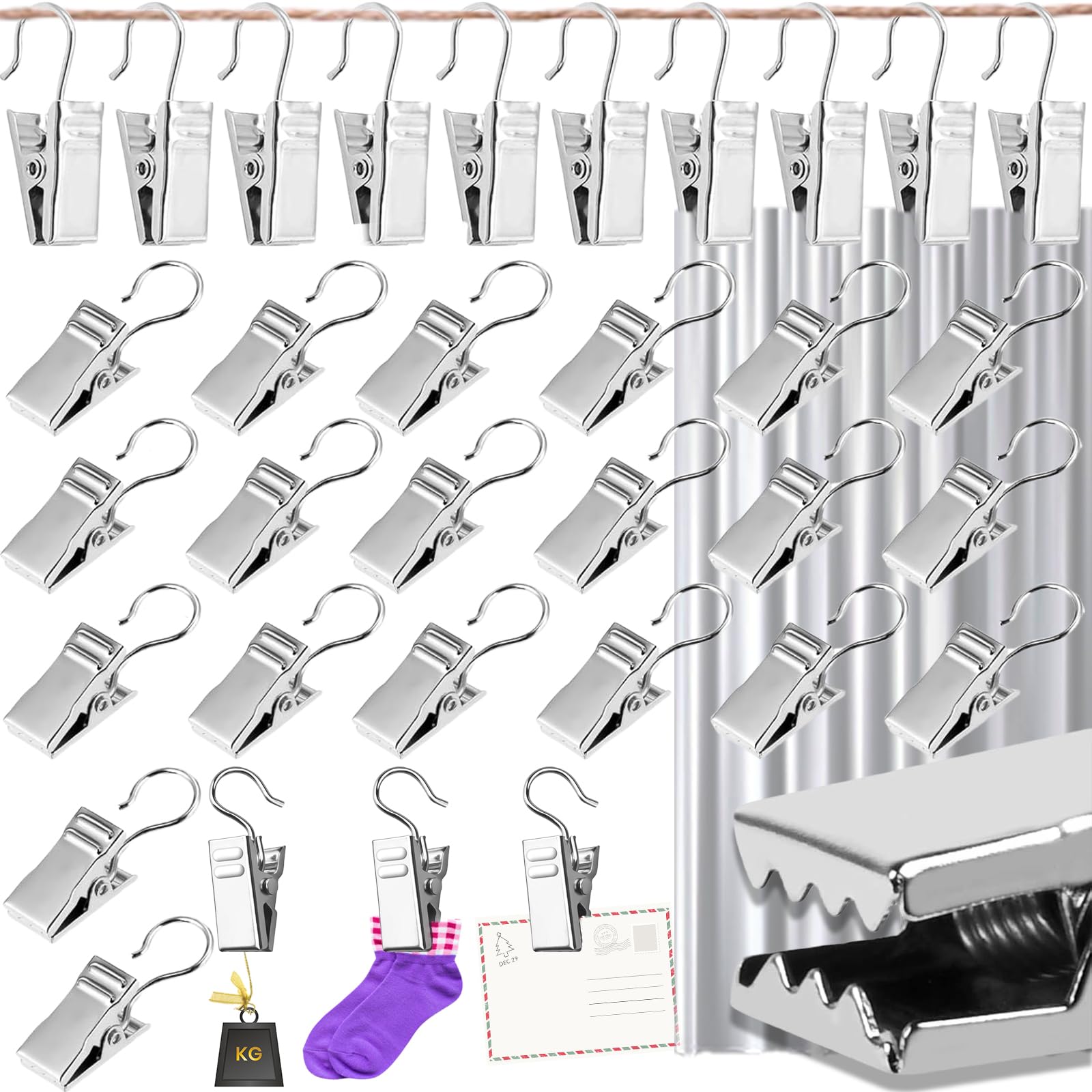 50 Clip Per Tende In Acciaio Inox - Multiuso Per Tende Doccia, Luci E Decorazioni - Foto 3