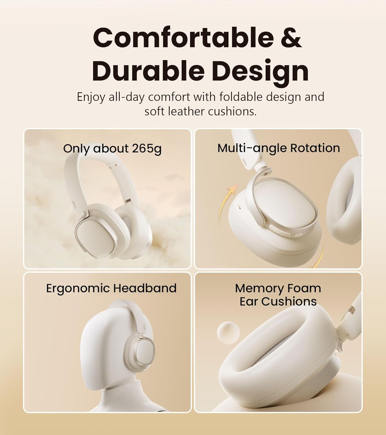 Edifier ES850NB Active Noise Cancelling Headphones, Over Ear Bluetooth Headset, 92H Playtime Wired & Wireless Hi-Res Audio Certified, Fast Charging Clear Calls for Home Office Travel (Black) - Image 7