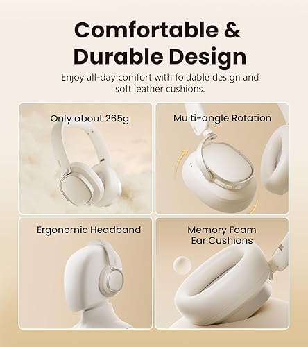 Miniatura 7 de Edifier Auriculares con cancelación activa de ruido, auriculares Bluetooth sobre la oreja, reproducción de 92 horas con cable e inalámbrico,