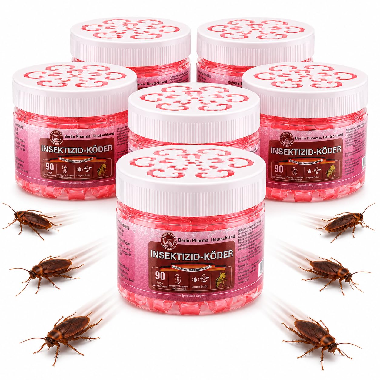 6 Pack Natural Roach Deterrent Gel Beads - Family-Friendly Indoor Cockroach Traps Alternative, Plant-Based Scent Barrier & Roach Gel Bait Alternative for Kitchen, Pantry, 100g Each