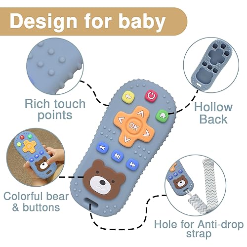 Miniatura 3 de Juguetes de dentición de silicona con cuerda anti caída, juguetes de dentición con control remoto para bebés de 0 a 6 meses, mordedores para bebés