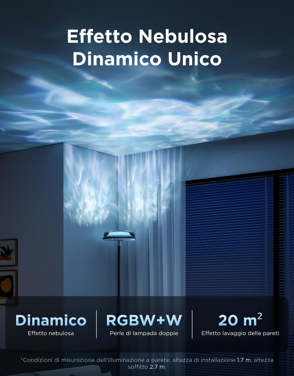 Govee Uplighter Lampada da Terra con Effetto Nebulosa, Separata Trizona Lampada Terra Dimmerabile, Luce Ondulata RGBIC Freddo-Caldo, 80+ Scene, 2700-6500K,1000lm,Compatibile Matter,170cm per Salotto
