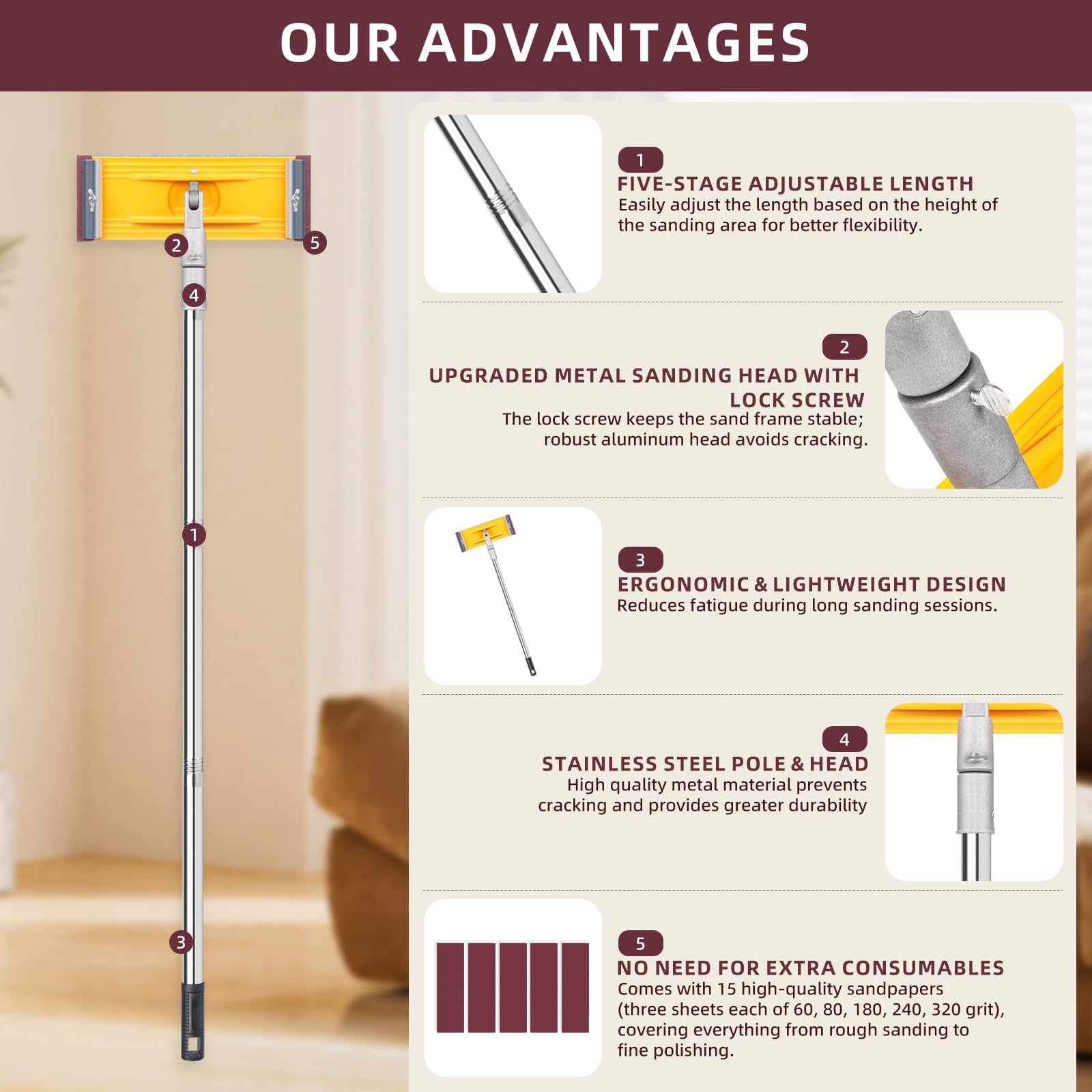 Drywall Pole Sander - 15 Sanding Sheets -5 Drywall Pole Sander - 15 Sanding Sheets -5