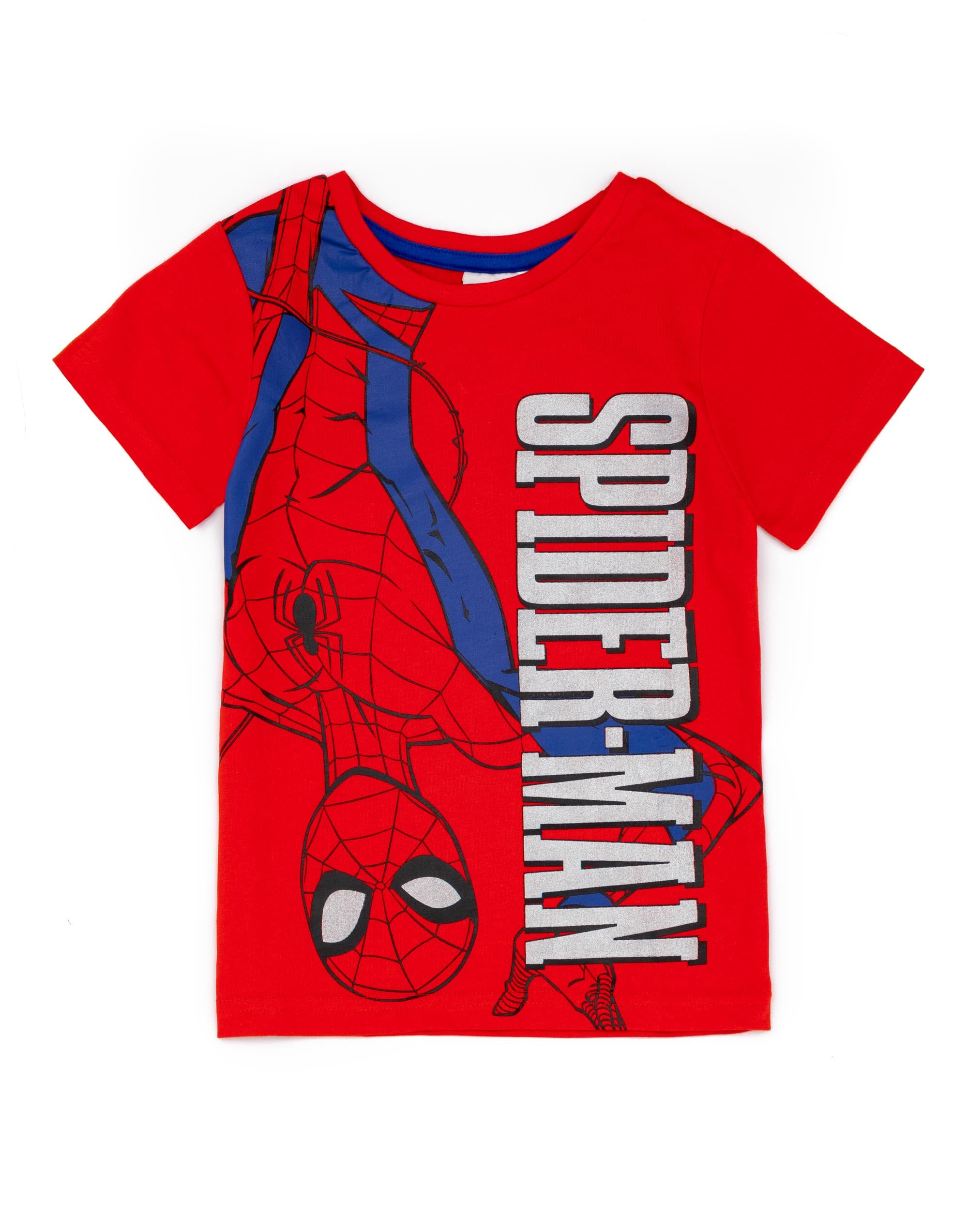 Marvel Spiderman Set Pigiama per Ragazzi Blu e Rosso | T-Shirt e Pantaloncini Pigiama per Bambini | Design con Imbracatura Web | Merce Ufficiale Regalo Perfetto per Piccoli Supereroi