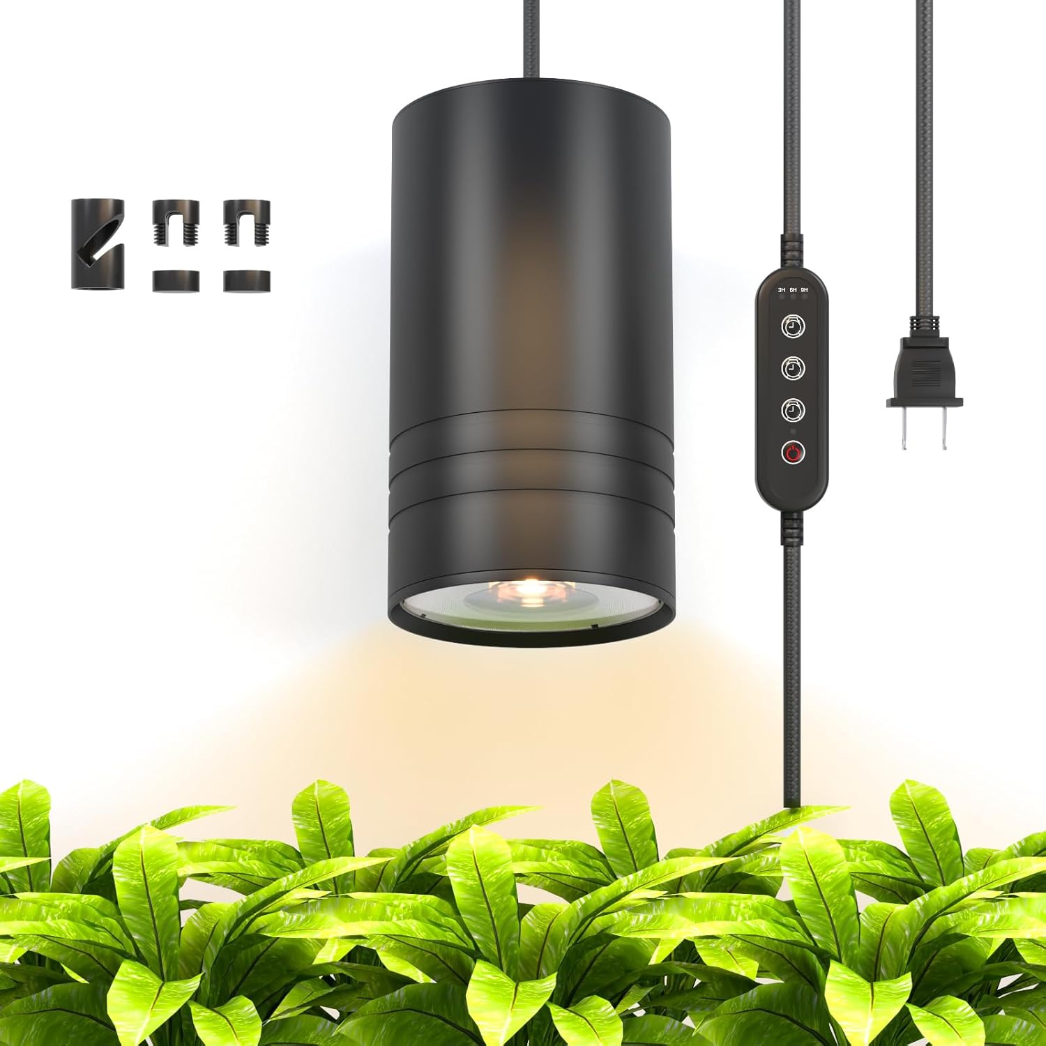 40W Plant Lights for Indoor Growing, Hanging Plant Lamp for Indoor Plants, Large Tall Plant, Garden, Flowers, Greenhouse, with Timer and 15ft Braided Cord, 3000K Full Spectrum, COB Bulb Aluminum Black