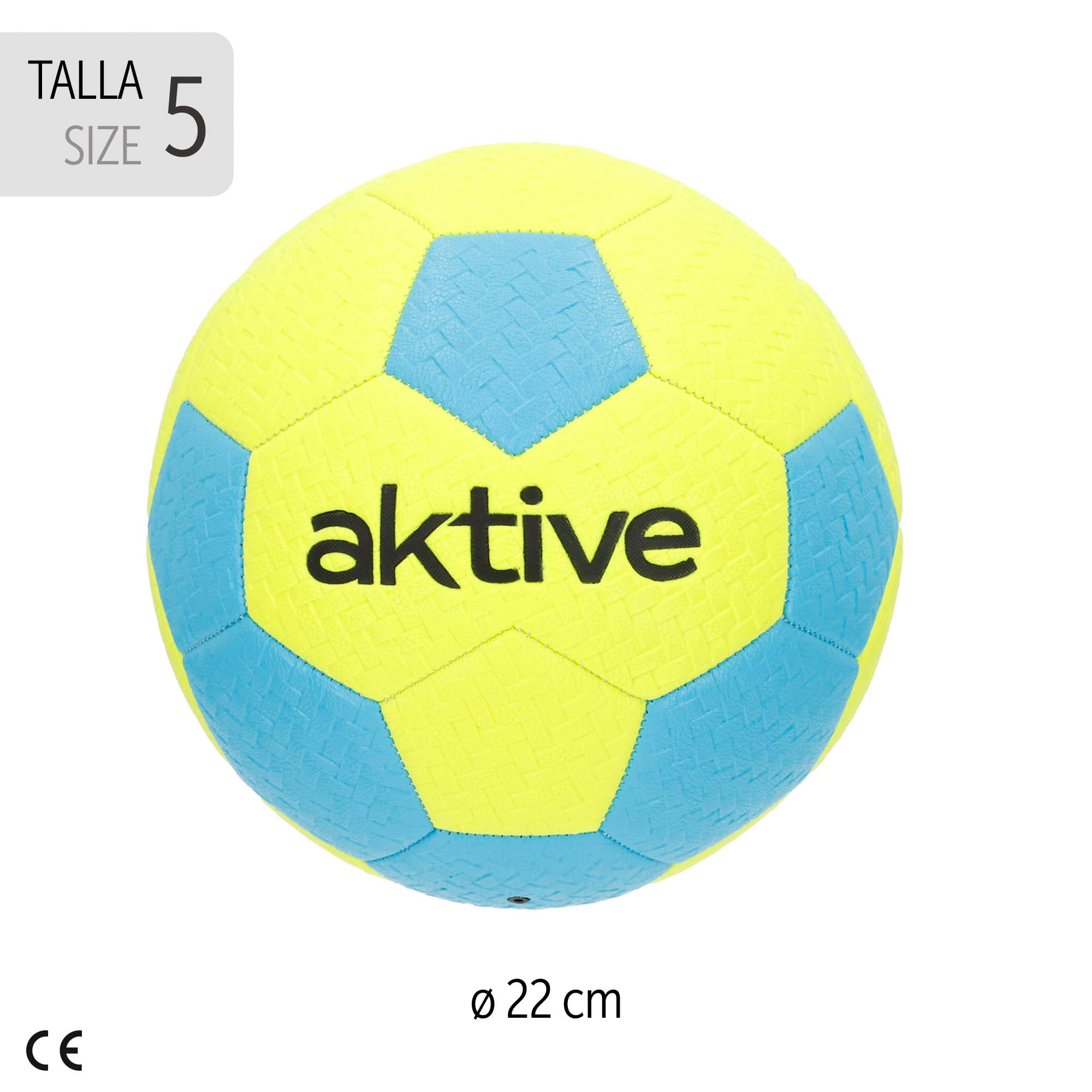 AKTIVE Balón de fútbol PVC Talla 5 320-340g D22 cm Amarillo fosforito Azul Resistente Duradero Entrenamiento Aire Libre
