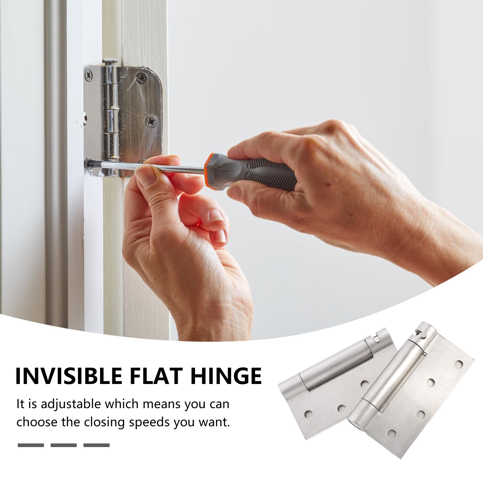 DOITOOL Door Hinge 2PCS 3.86x2.05x0.63 Inch Self-Closing Cabinet Spring Door Hinges Adjustable Stainless Steel Smooth Silent Closing for Kitchen Bathroom Doors - Image 2
