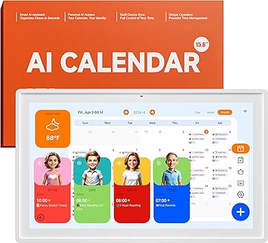 Pastigio Digital Calendar, 15.6'' Wall Touch Screen Planner, No Subscription, Smart AI Family Electronic Calendar, Chore Chart with Tasks Rewards for Kids, Digital Photo Frame, Wall & Desk Mountable