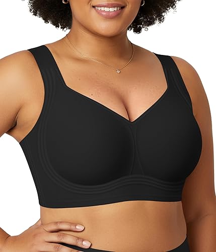 Jelly Bras for Women Plus Size Minimizer No Underwire Supportive Full Coverage Wider Straps Seamless Tshirt Bra Black L