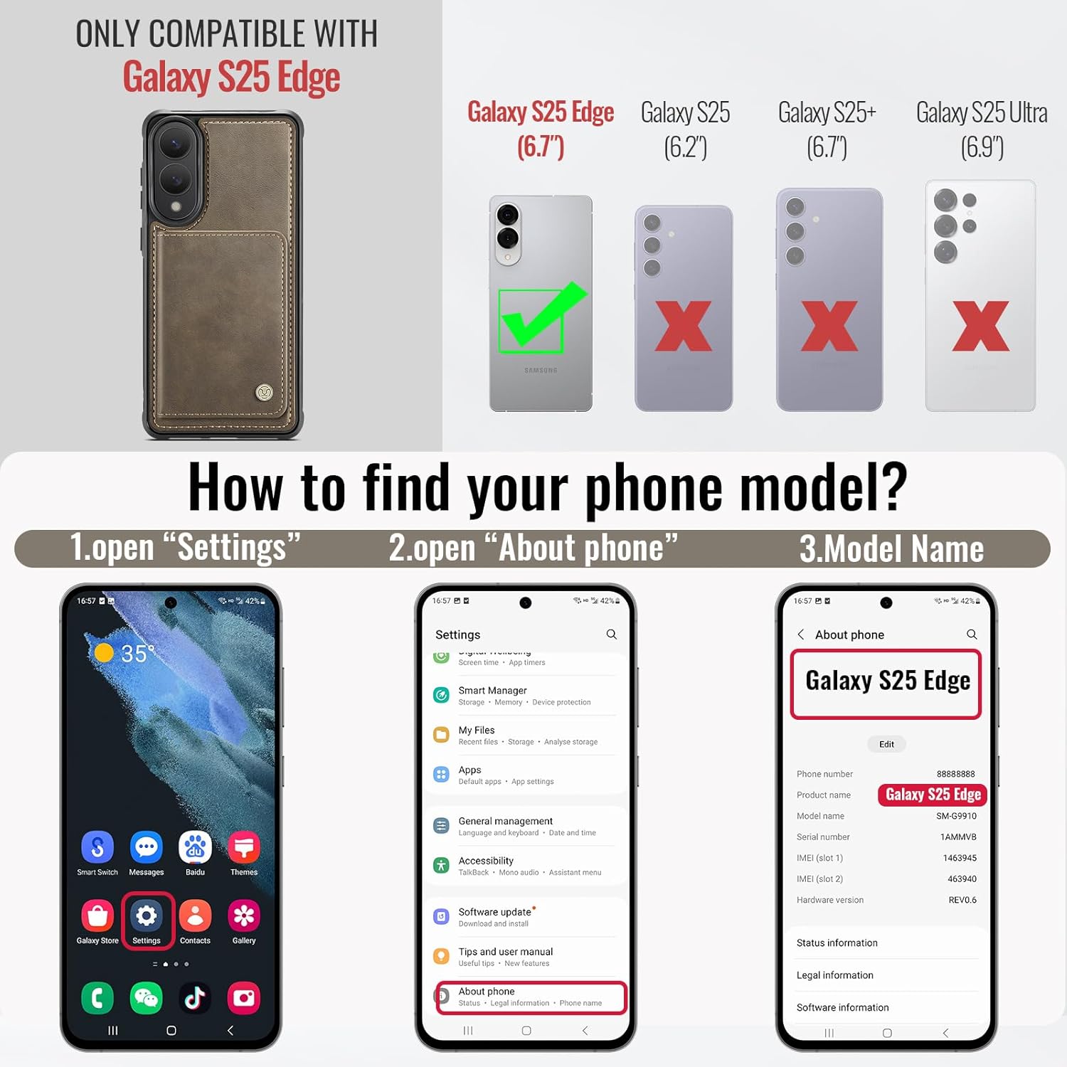 Compatible with Magsafe for Samsung Galaxy S25 Edge Wallet Case Magnetic Card Holder, RFID Blocking 2 in 1 Detachable Kickstand Shockproof Cover for Women Men, Brown