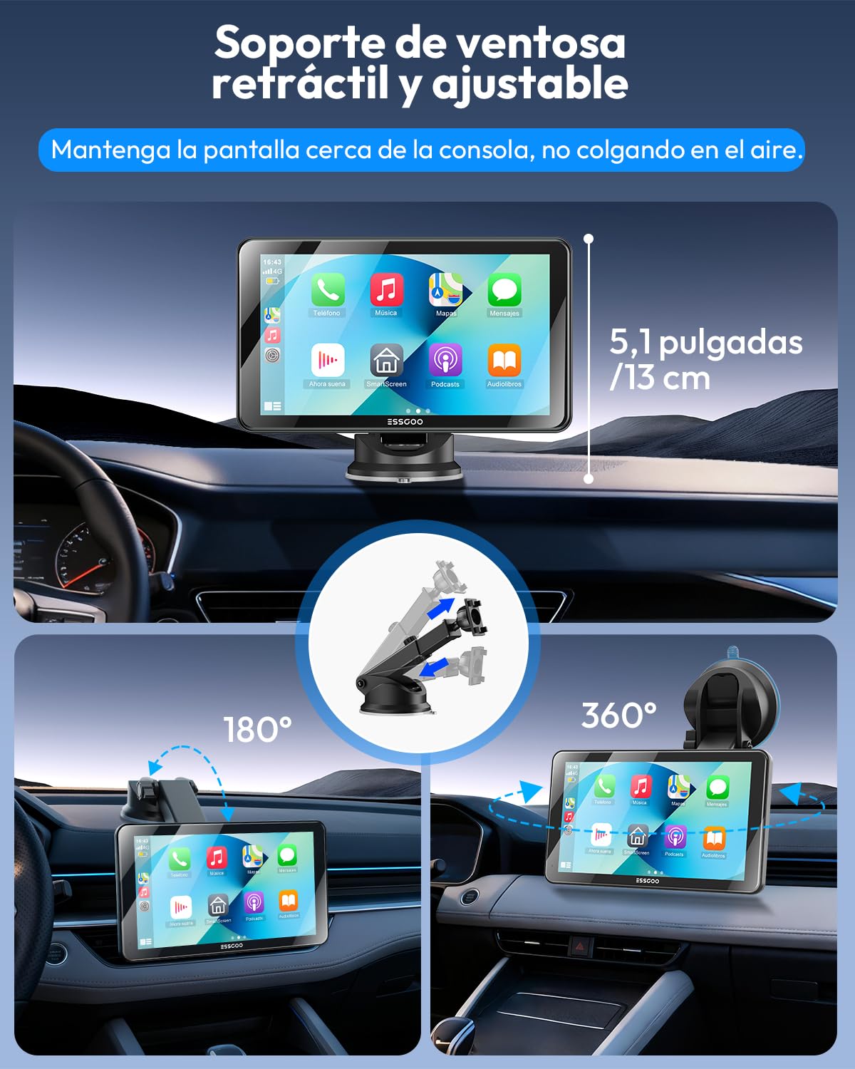 ESSGOO 7 Pulgadas Pantalla Carplay Coche Android Auto con Cámara de Reversa