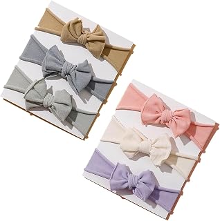 Tianhoudeger 6pcs Soft Stretchy Nylon Baby Girl Headbands with Knot Bows - Multicolored Hair Accessories for Newborns Infants Toddlers