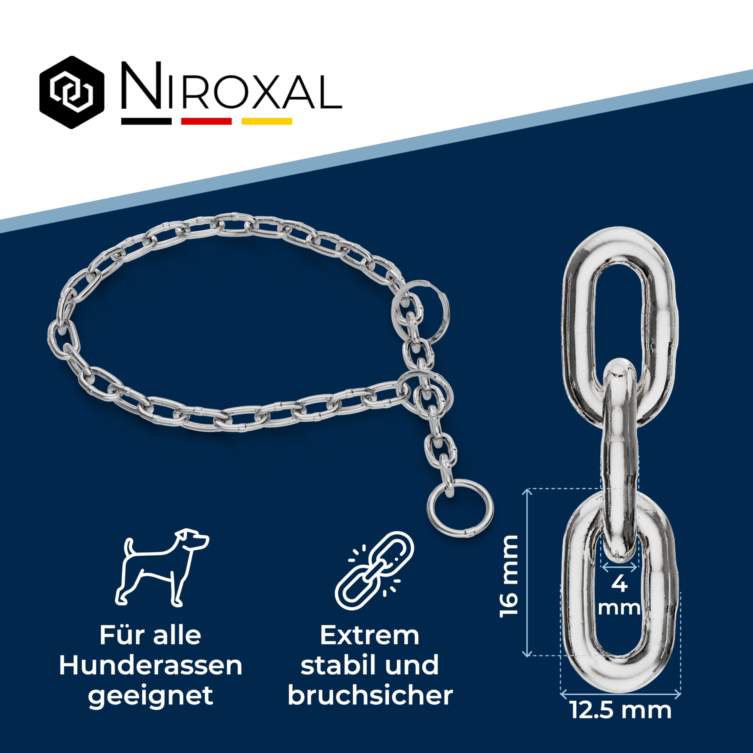 Collier de Dressage pour Chien en Acier Inoxydable – chaîne à maillons Courts, 4 mm, 45 cm, léger et Discret, Anti-Traction, entraînement