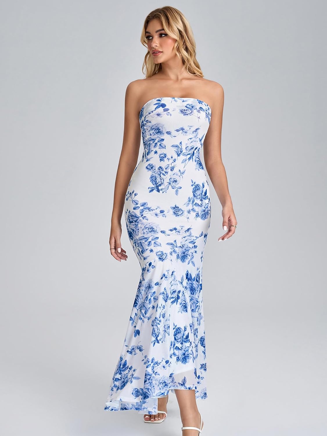 Auraxe Floral Bodycon Formal Wedding Guest Maxi Dresses for Women Summer Elegant Tube Backless Cocktail Party Long Dress - Image 5