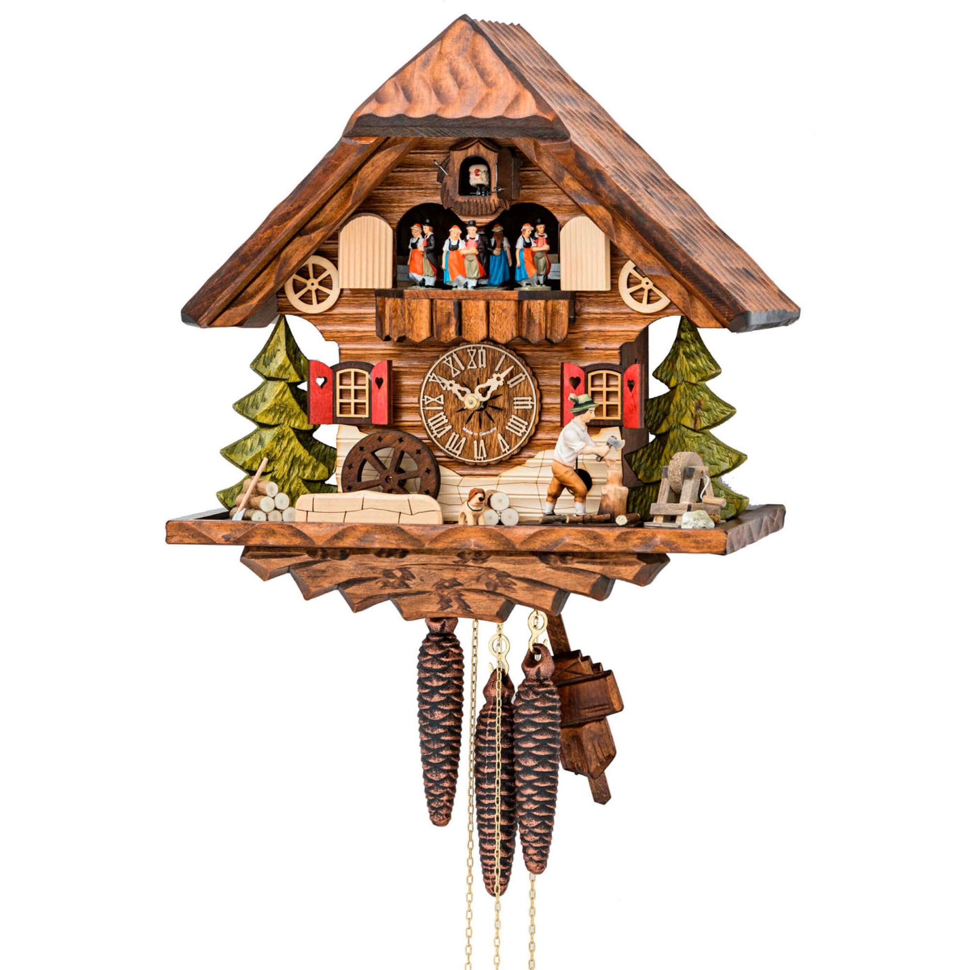Horloge coucou mécanique 8 jours chalet coloré sculpté