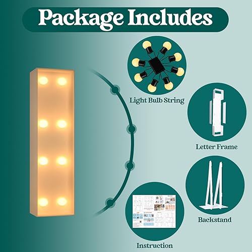 Miniatura 4 de Mixifox Letras iluminadas de marquesina, letras grandes iluminadas de 3 pies para fiestas, números de marquesina, marco de globo de mosaico, letras