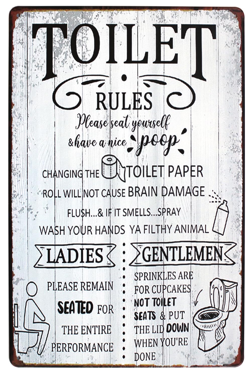 KWQDOZF Toilet Rules Seat Yourself Have a Nice Poop Metal Tin Sign Wall Home Decor Art Plaque Retro Vintage (Seat)