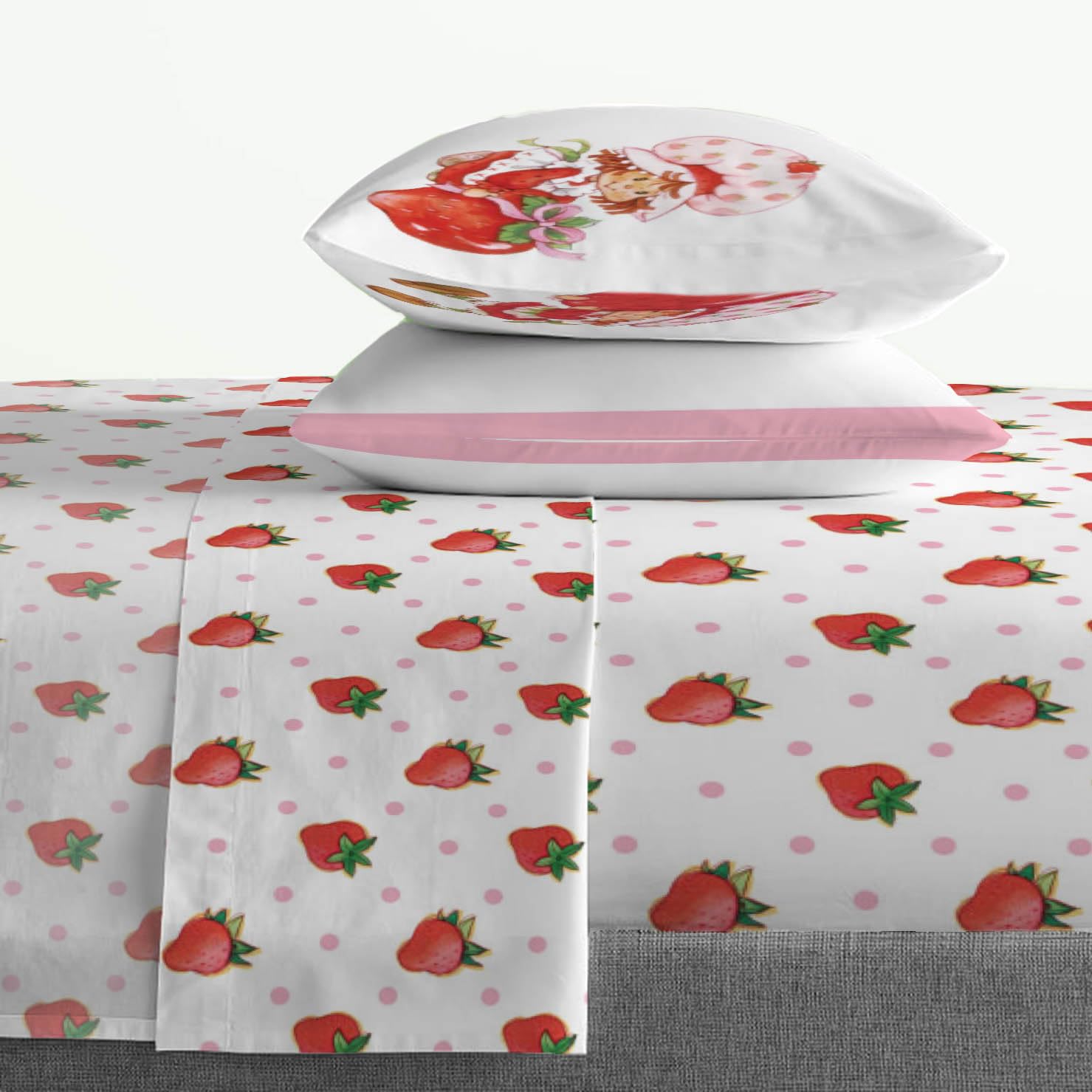 Jay Franco Set di lenzuola per letto queen size, motivo fragole e tortora, super morbide, 4 pezzi, in microfibra, include federe reversibili