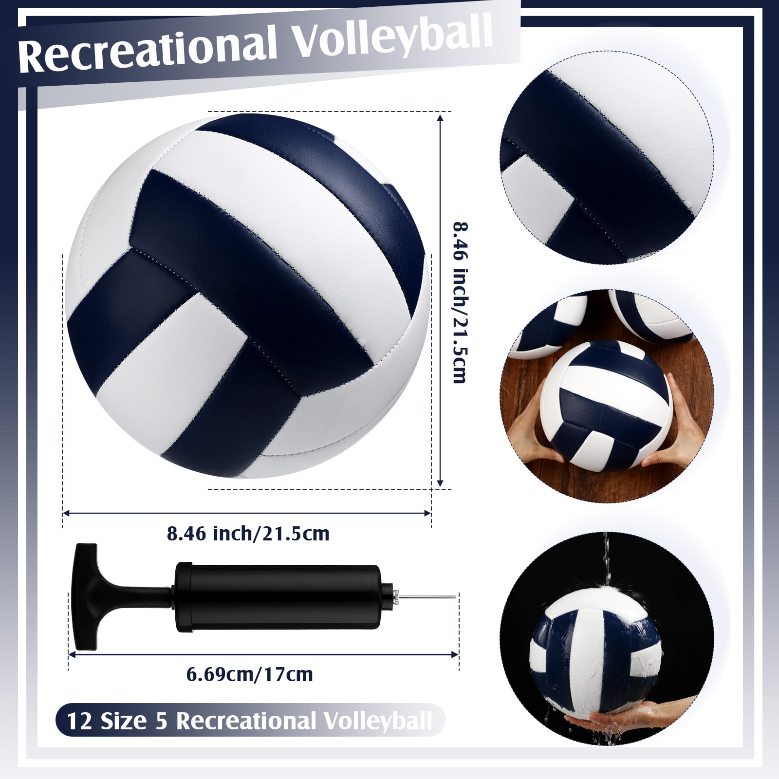 Wettarn Volleybälle in offizieller Größe 5, weich, Freizeit-Volleybälle mit Pumpe, reguläre Größe, Volleybälle für Anfänger, drinnen und draußen, Strand, Fitnessstudio, Pool, Sandsport, Marineblau,