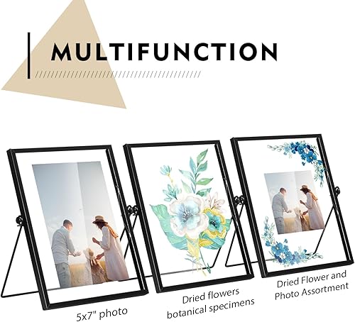 Miniatura 4 de Juego de 3 marcos de fotos flotantes, marco de fotos negro de 5 x 7 pulgadas, marco de fotos de metal para escritorio con vidrio para múltiples
