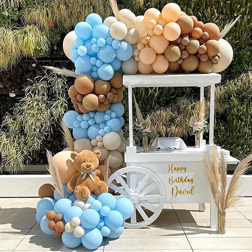 Miniatura 4 de Globos de fiesta azules y marrones, 60 globos de látex de 12 pulgadas, color marrón, azul, blanco, rubor, globos neutros para revelación de género,