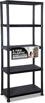 3/4/5 Tier - Plastic Shelving Unit | Garage Shelving Units | Storage Shelves | Shelving Units for Storage | Plastic Racking | Racking Shelving Unit Warehouse, Garage, Shed, and Workshop 5 Tier