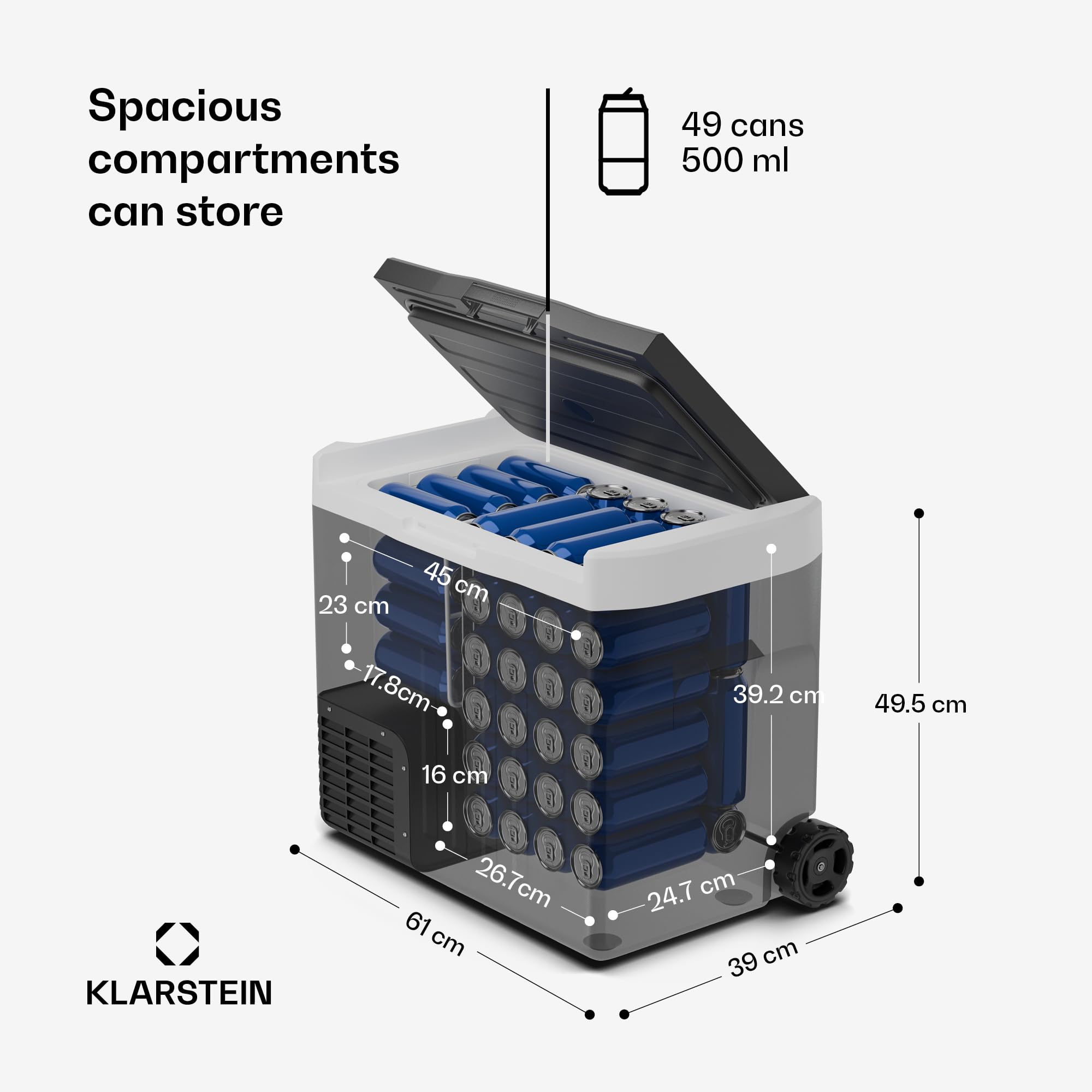 Klarstein PolarForce 40-Liter- Kühlbox – Elektrische Kompressor-Kühlbox mit LCD-Bedienfeld, -20°C bis 20°C, Dual Power (12V/230V), ECO-Modus, Ideal für Camping und Road-Trips, Gefrierbox