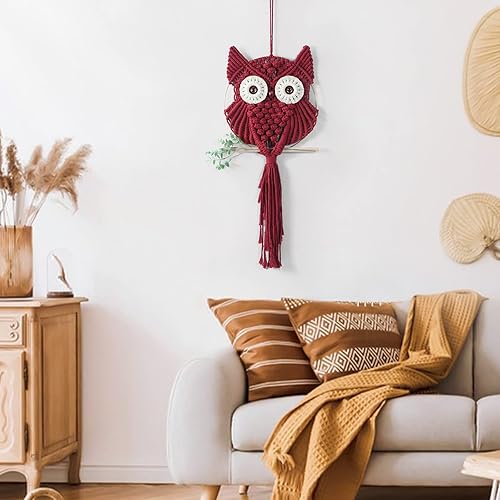Miniatura 3 de MVSUTA Owl Grey Cotton Handmade Macrame Wall Hanging Tapestry Home Decor Art and Gray Craft Wonderful Decoration Woven Boho Ornament for Office