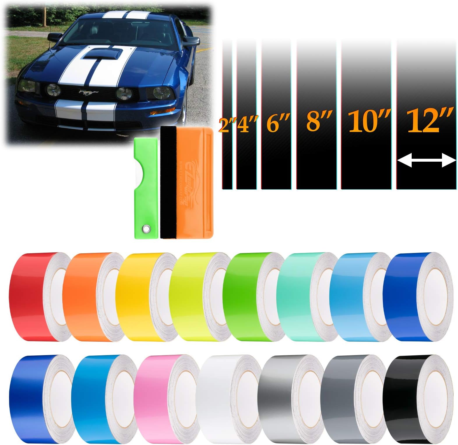 Free Tool Kit 4" Wide 20FT Long Gloss Glossy White Racing Stripes Vinyl Wrap Rally Decals Stripe Sticker