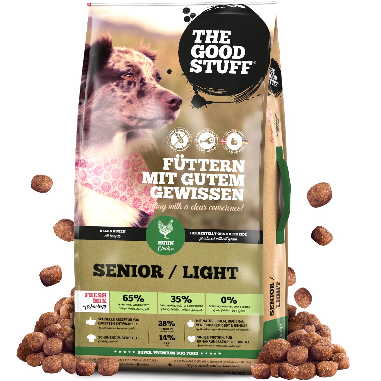 The GOODSTUFF Huhn (Senior/Adult Light) 12,5 kg | Getreidefreies Hundetrockenfutter mit frischem Hühnerfleisch | Für ältere Hunde mit wenig Aktivität | Hundefutter trocken | Premium Trockenfutter