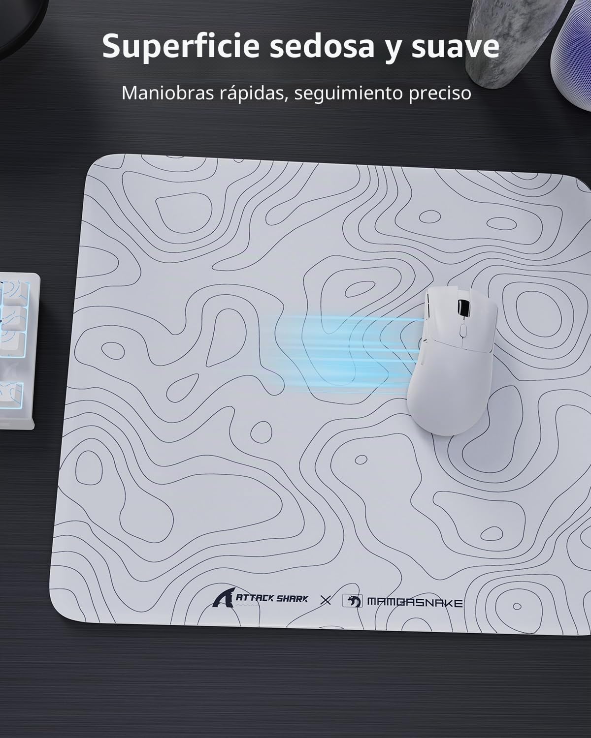 MAMBASNAKE x ATTACK SHARK CM05 Contour Glass Hard Gaming Mousepad,Nano-Micro-Etched Texture,Smooth Glass Surface,High Accuracy,Fast-Moving,Anti-Scratch, PU Leather Non-Slip Base, Large Size(450×400mm)