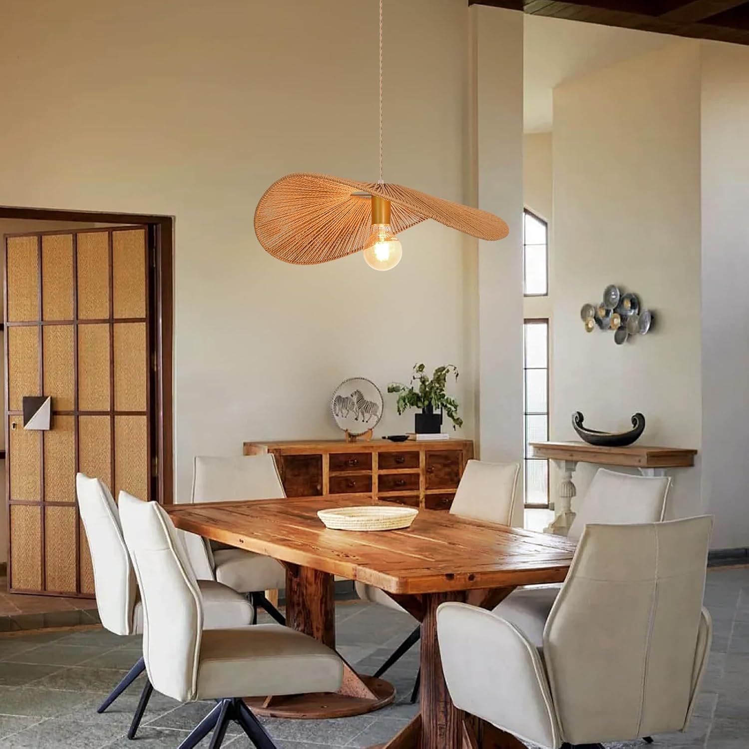 Arturesthome 19.68" Boho Rattan Pendant Light Fixture Modern Style Hanging Light Farmhouse Chandeliers Ceiling Lamp for Living Room Dining Room Bedroom