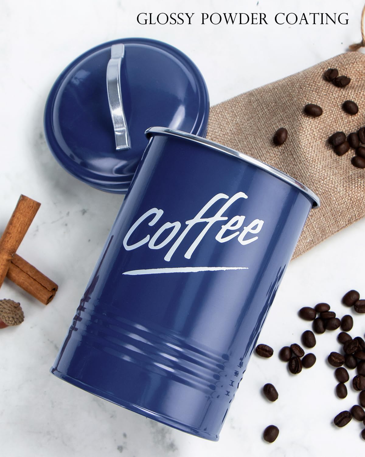 Hillbond Kitchen Canister Sets for Countertop Food Storage Containers Stainless Steel with Powder Coated Decorative Metal Storage Jars for Kitchen Counter Set of 4 (Navy Blue)