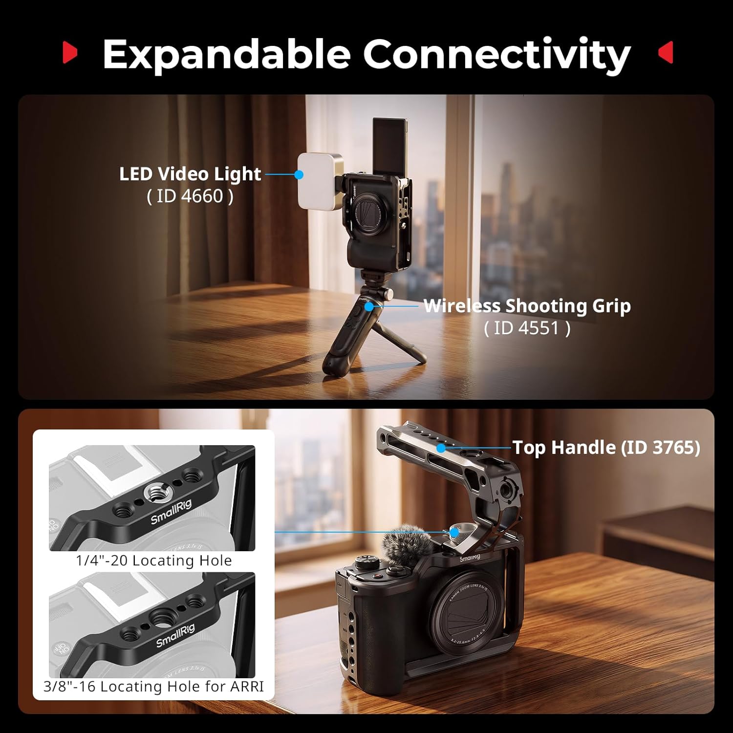 SMALLRIG Camera Cage for Canon PowerShot V1, Built-in Ergonomic Silicone Grip, Quick Release Plate for Arca, 1/4"-20 Threaded Hole, 1/4"-20 Locating Holes for ARRI, Cold Shoe (Black) - 5807