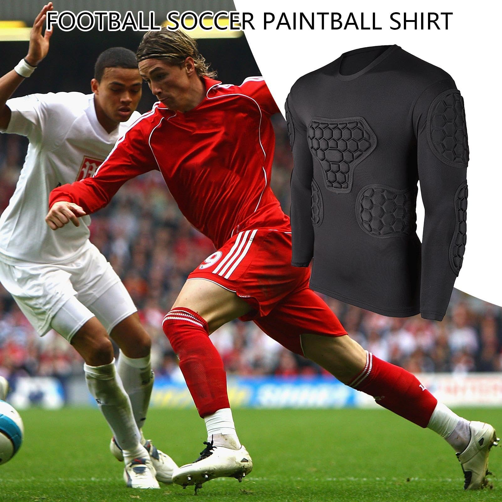 Maglia Da Calcio Imbottita - Maglia Da Calcio A Compressione, Maglia Da Portiere Nera A Maniche Lunghe | Camicia A Compressione Con Protezione Per Lo Sterno E Il Cuore Con Imbottiture Per Le Costole