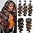 UNICE Brown Highlight Body Wave Human Hair 3 Bundles with 4x4 lace closure, Brazilian Remy Hair Ombre Human Hair Wavy Weaves FB30 Color 14 14 14+14 Closure