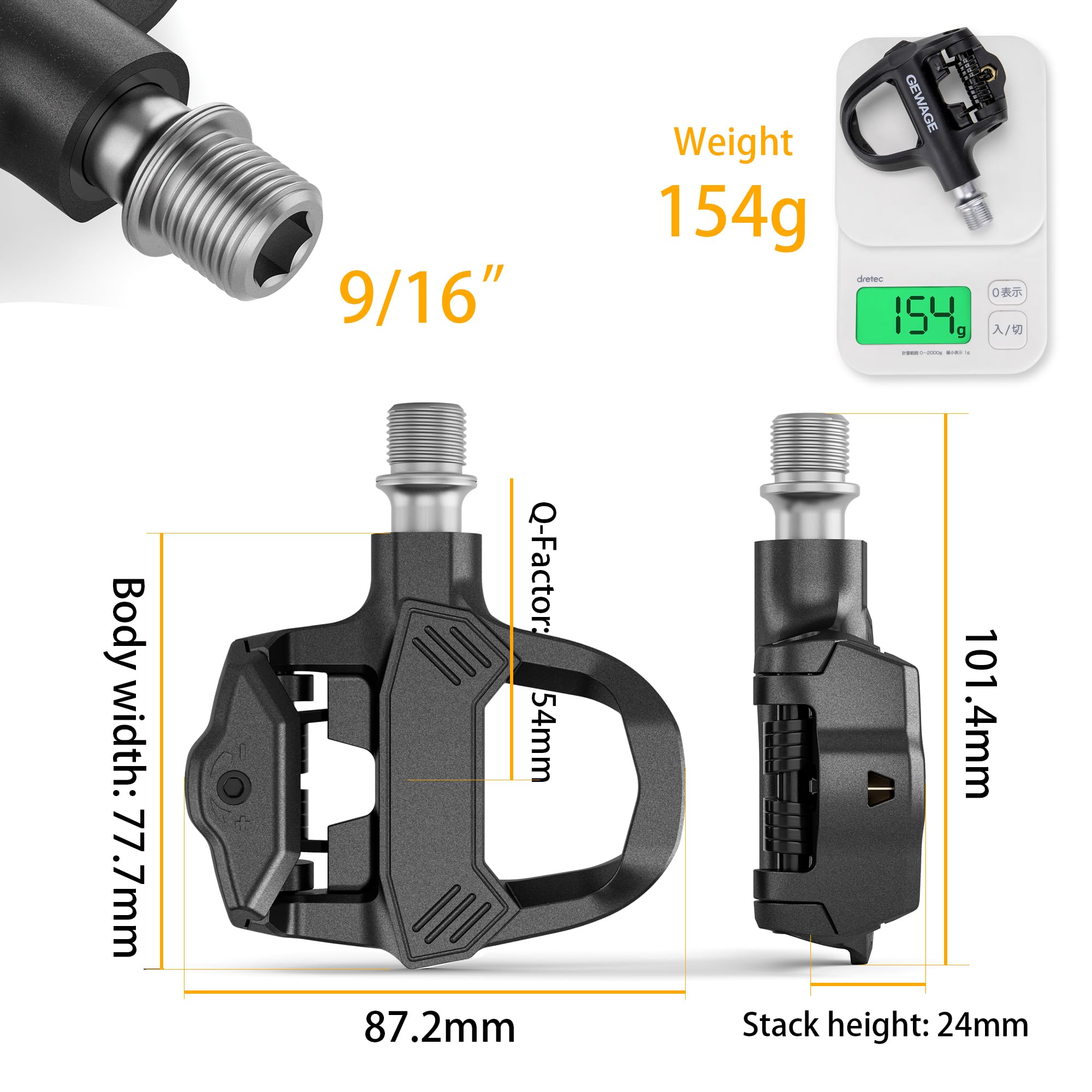 GEWAGE Pedali a scatto per bici da strada, tensione regolabile, robusto corpo composito, compatibile con sistema Look KEO, inclusi cleats e materiale di montaggio