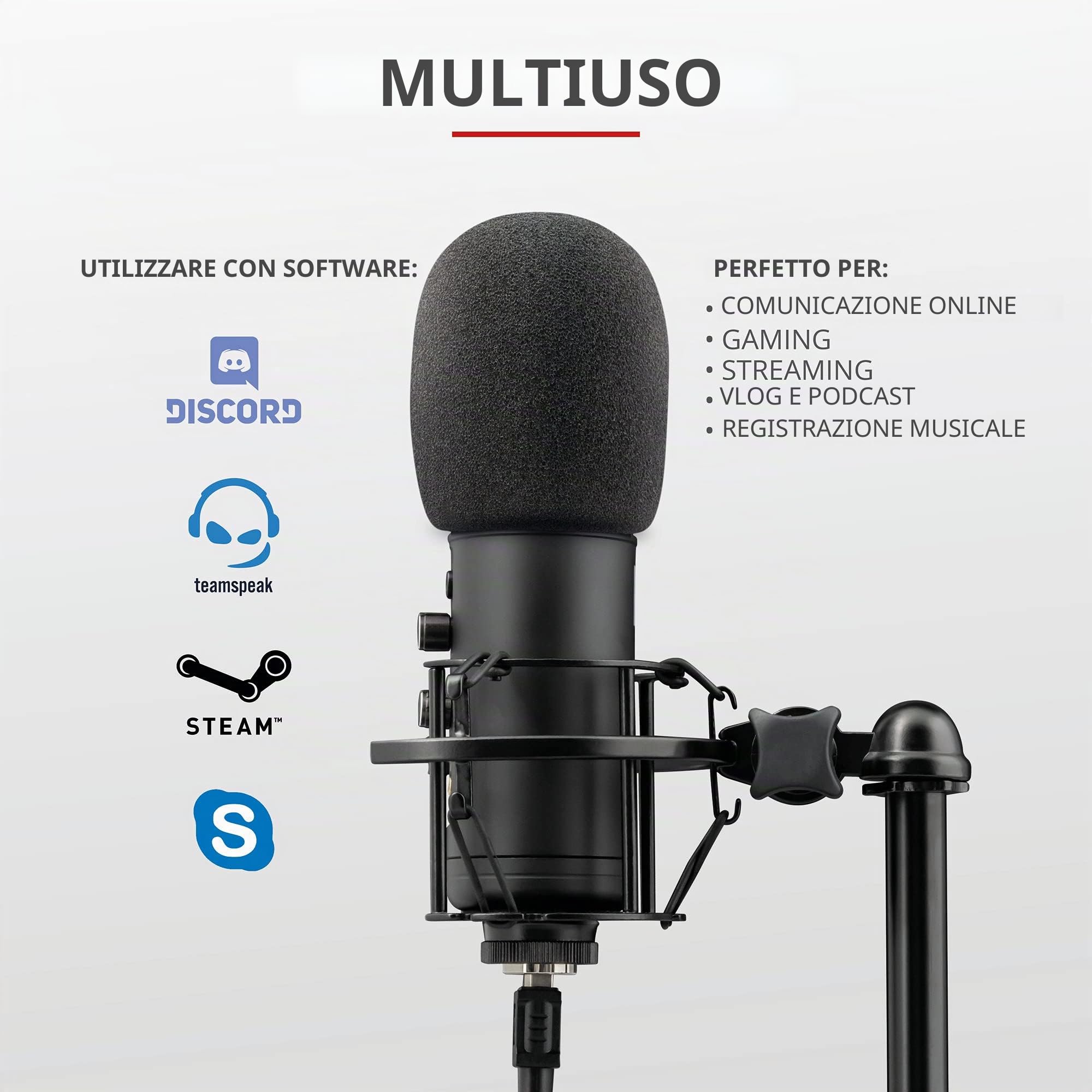 Trust Gaming GXT 256 Exxo Microfono USB per Streaming con Shock-mount e Filtro Pop, Pattern Cardioide, Microfono per PC, PS4, PS5, Vlog, Podcasting - Nero
