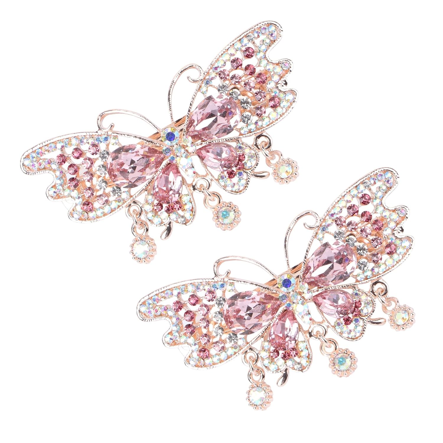 2pcs Fashion Rhinestone Automatic Barrettes Lightweight Spring Ponytail Hair Clips for Women Party Prom Accessories