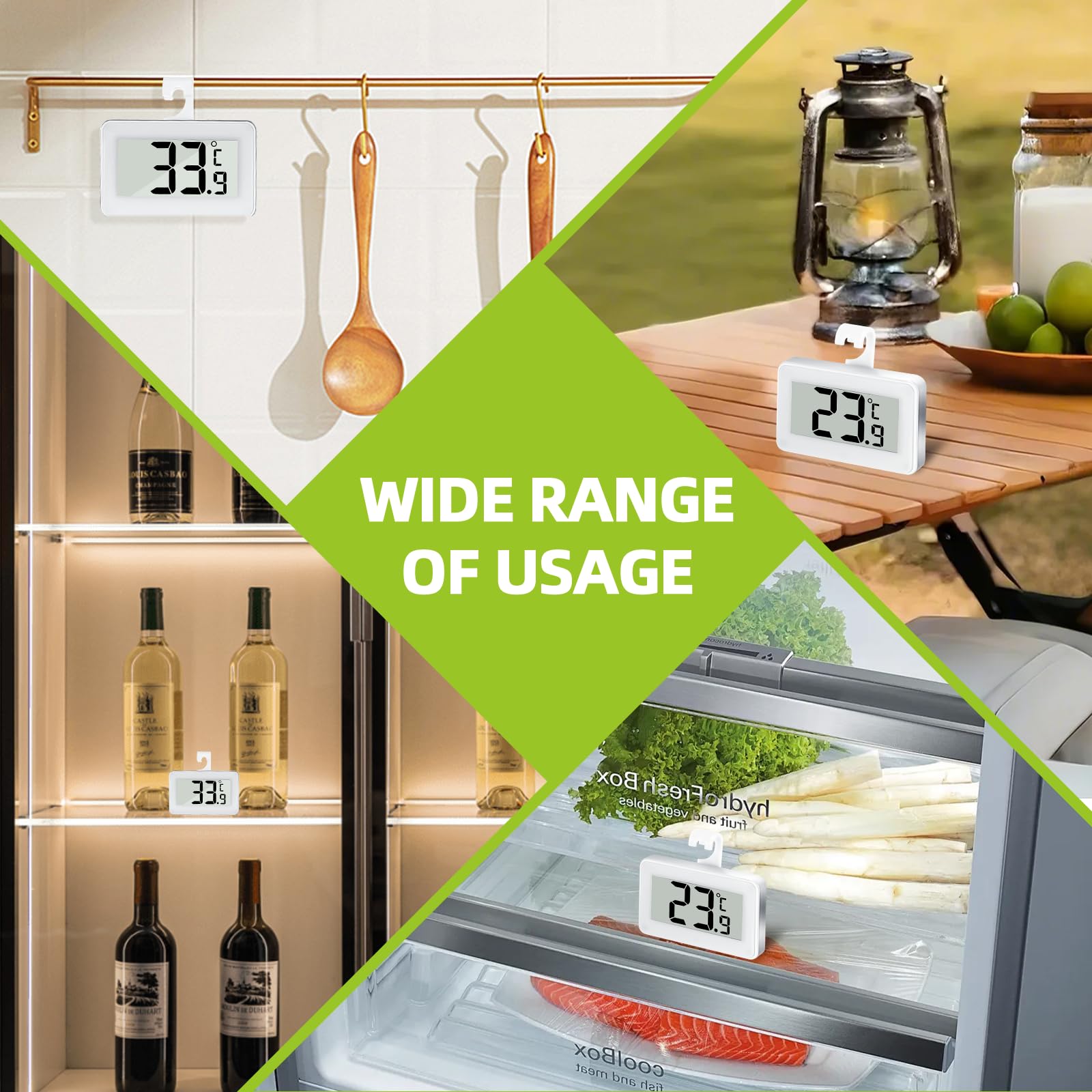 Kasanni 2 Pieces Fridge Thermometer, Freezer Thermometer with Large Screen, Fridge Thermometer with Hook and Magnetic Attachment, Max/Min Memory Function, Digital Thermometer — view 7