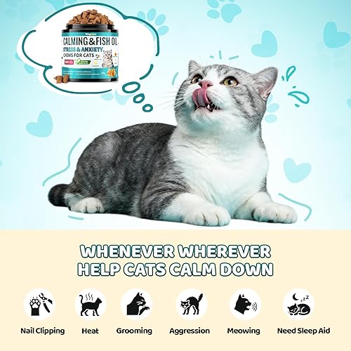 Miniatura 6 de Wagmee Golosinas calmantes para gatos, 500 masticables crujientes y cremosos para gatos con melatonina, manzanilla para aliviar el estrés y la
