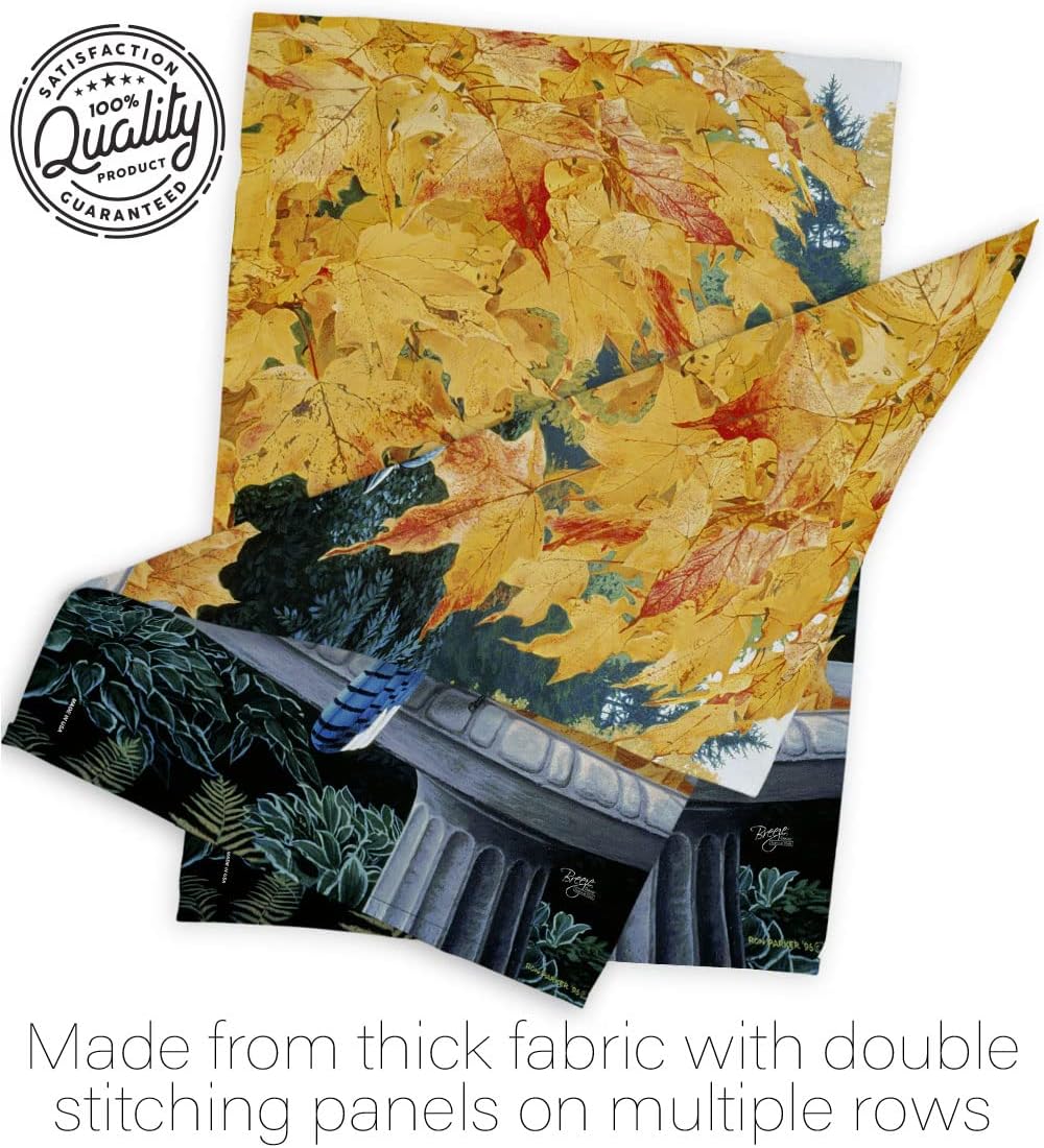 Breeze Decor - Autumn Birdbath Garden Friends - Everyday Birds Impressions Decorative Vertical House Flag 28" x 40" Printed in USA