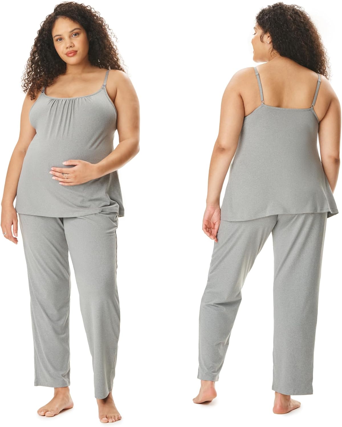 Motherhood Maternity Womens Swing Cami and Foldover Pant Set, Heather Grey, Large - Image 3