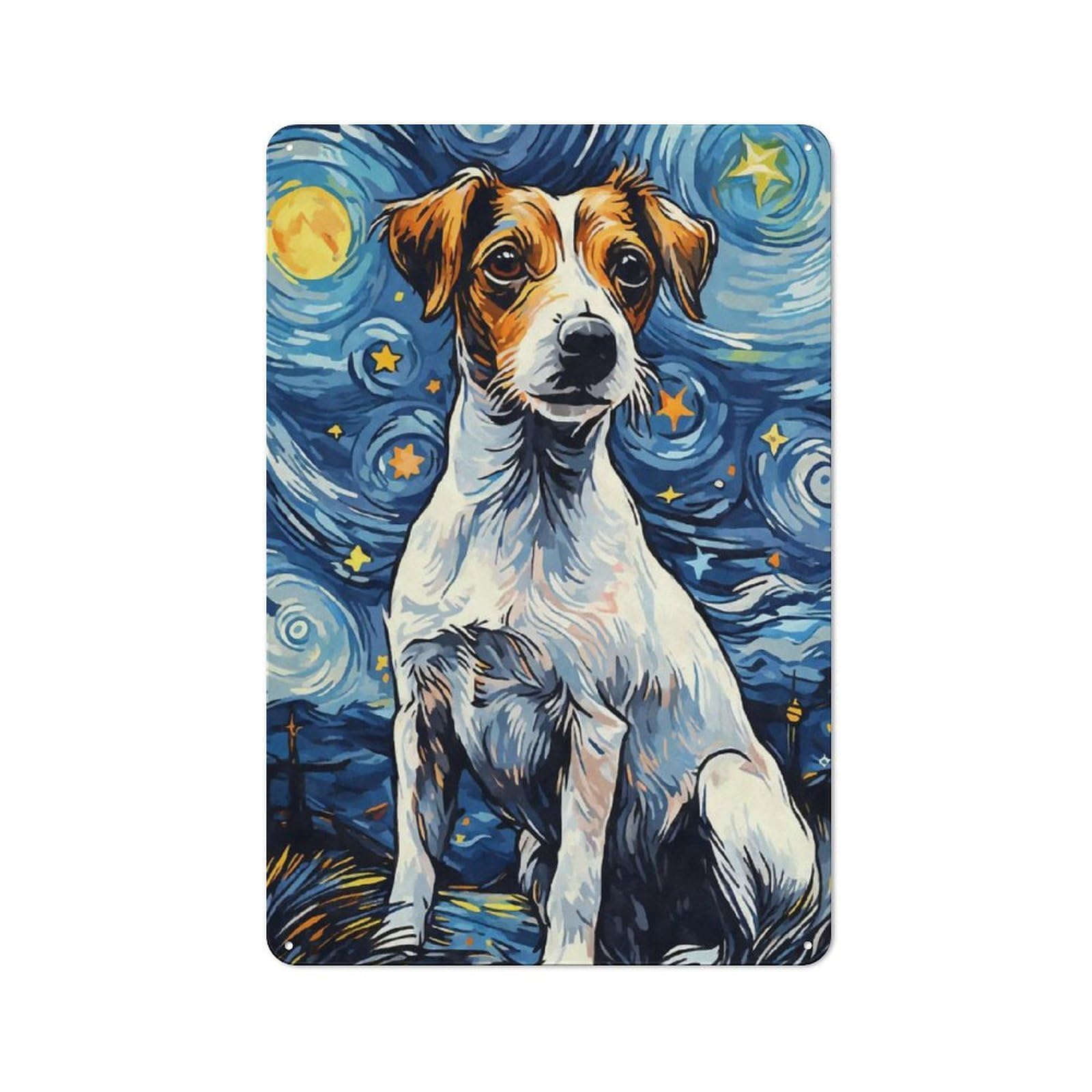 Junmoney Style-17 Jack Russell Terrier Night Retro Tin Sign 30X20cm For Garage Wall, With Retro Styling For Interior Wall Displays